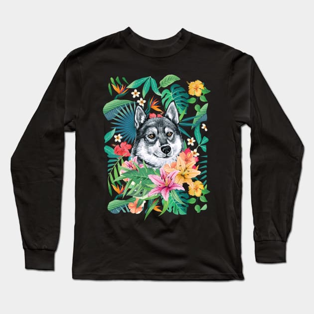 Tropical Siberian Husky 9 Long Sleeve T-Shirt by LulululuPainting